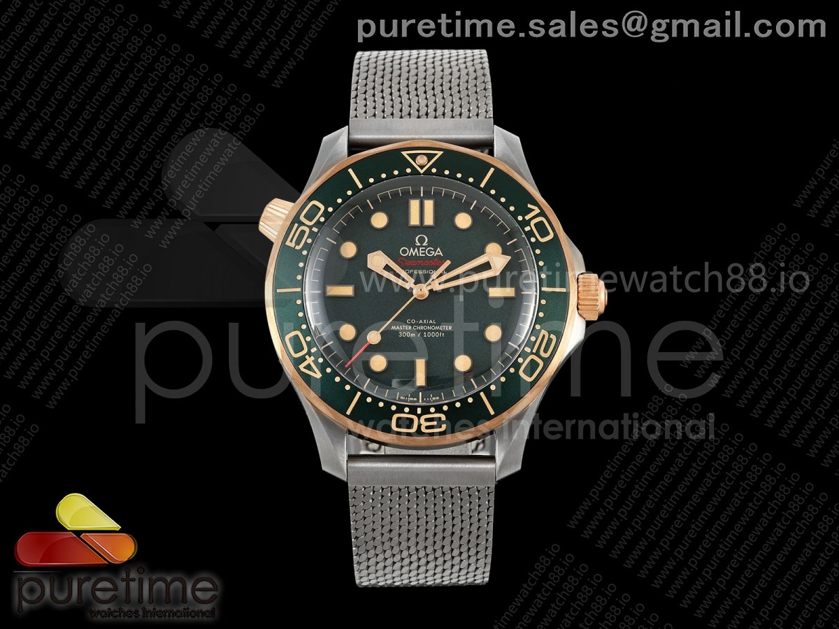 (NEW) VSF 오메가 씨마스터300 티타늄/브론조 그린다이얼 티타늄매쉬브레이슬릿 Seamaster 300M Diver Titanium/Bronze VSF 1:1 Best Edition Green Dial on Titanium Mesh Bracelet A8806