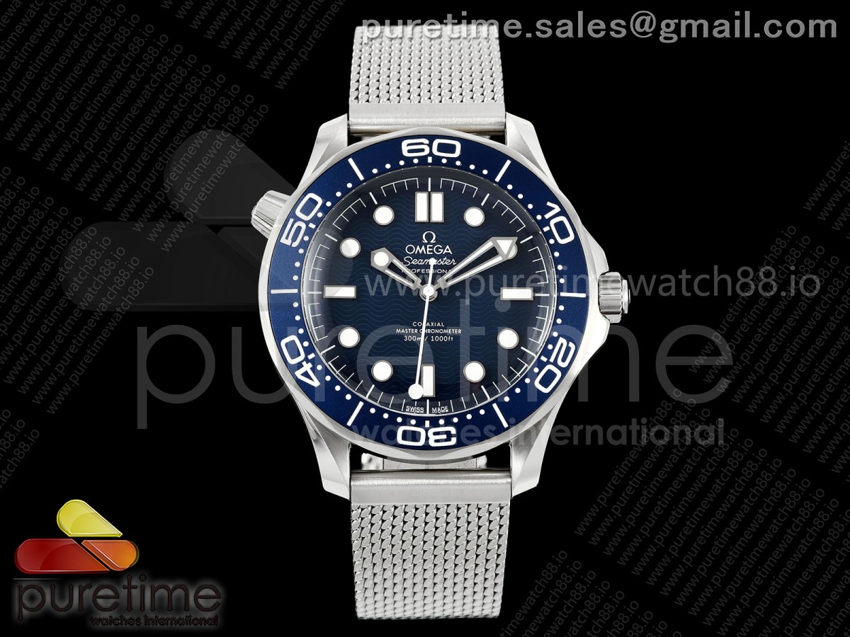 (NEW) VSF 오메가 씨마스터 300M 007제임스본드 블루웨이브다이얼 메쉬스틸브레이슬릿 Seamaster 300M Diver 007 SS VSF 1:1 Best Edition Blue Wave Dial on SS Mesh Bracelet VS8806 Super Clone