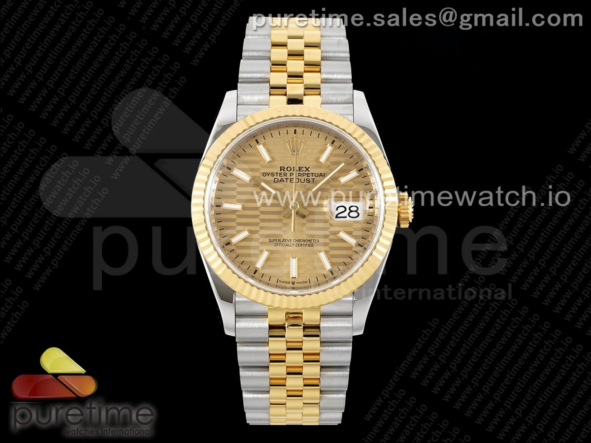 (NEW) VSF 롤렉스 데이저스트36 옐로우골드콤비 골드텍스쳐다이얼 쥬빌레브레이슬릿 데젓36 DateJust 36 SS 126233 VSF 1:1 Best Edition 904L Steel YG Textured Dial on Jubilee Bracelet VS3235