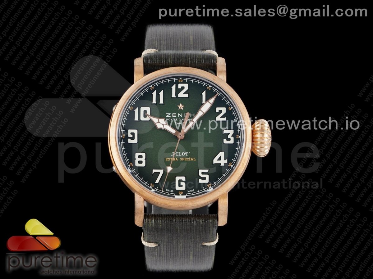 XF 제니스 파일럿 브론즈 그린다이얼 그린가죽스트랩 Pilot Type 20 Extra Special Bronze XF 1:1 Best Edition Green Dial on Green Leather Strap A2824