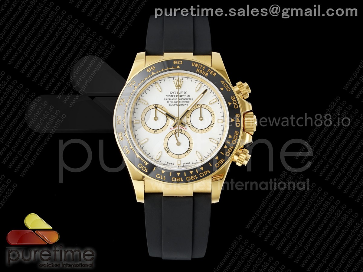 (NEW) VSF 롤렉스 2023데이토나 옐로우골드 화이트다이얼 블랙러버스트랩 Daytona 126518 VSF 1:1 Best Edition White Dial on Oysterflex Strap DD4801