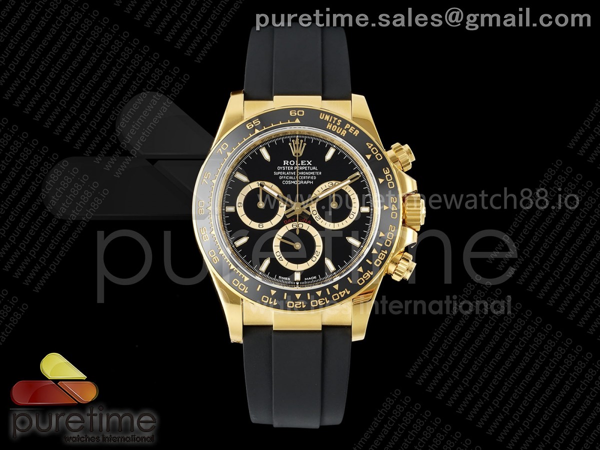 (NEW) VSF 롤렉스 2023데이토나 옐로우골드 블랙다이얼 블랙러버스트랩 Daytona 126518 VSF 1:1 Best Edition Black Dial on Oysterflex Strap DD4801