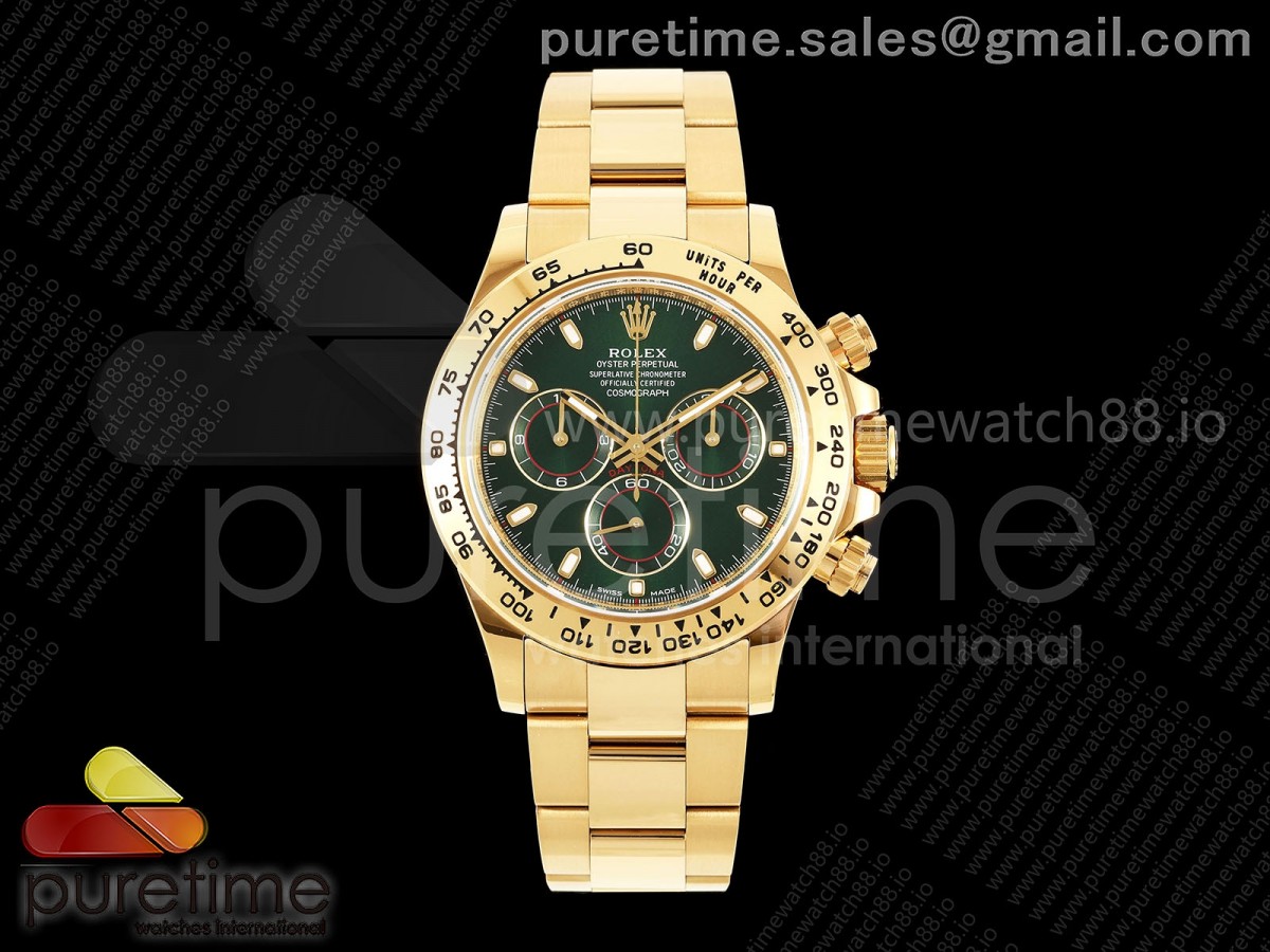 VSF 롤렉스 데이토나 텅스텐(Cu-W) 옐로우골드 그린다이얼 스틸브레이슬릿 179g Daytona 116508 VSF 1:1 Best Edition Green Dial on YG Bracelet DD4130 (Gain Weight)