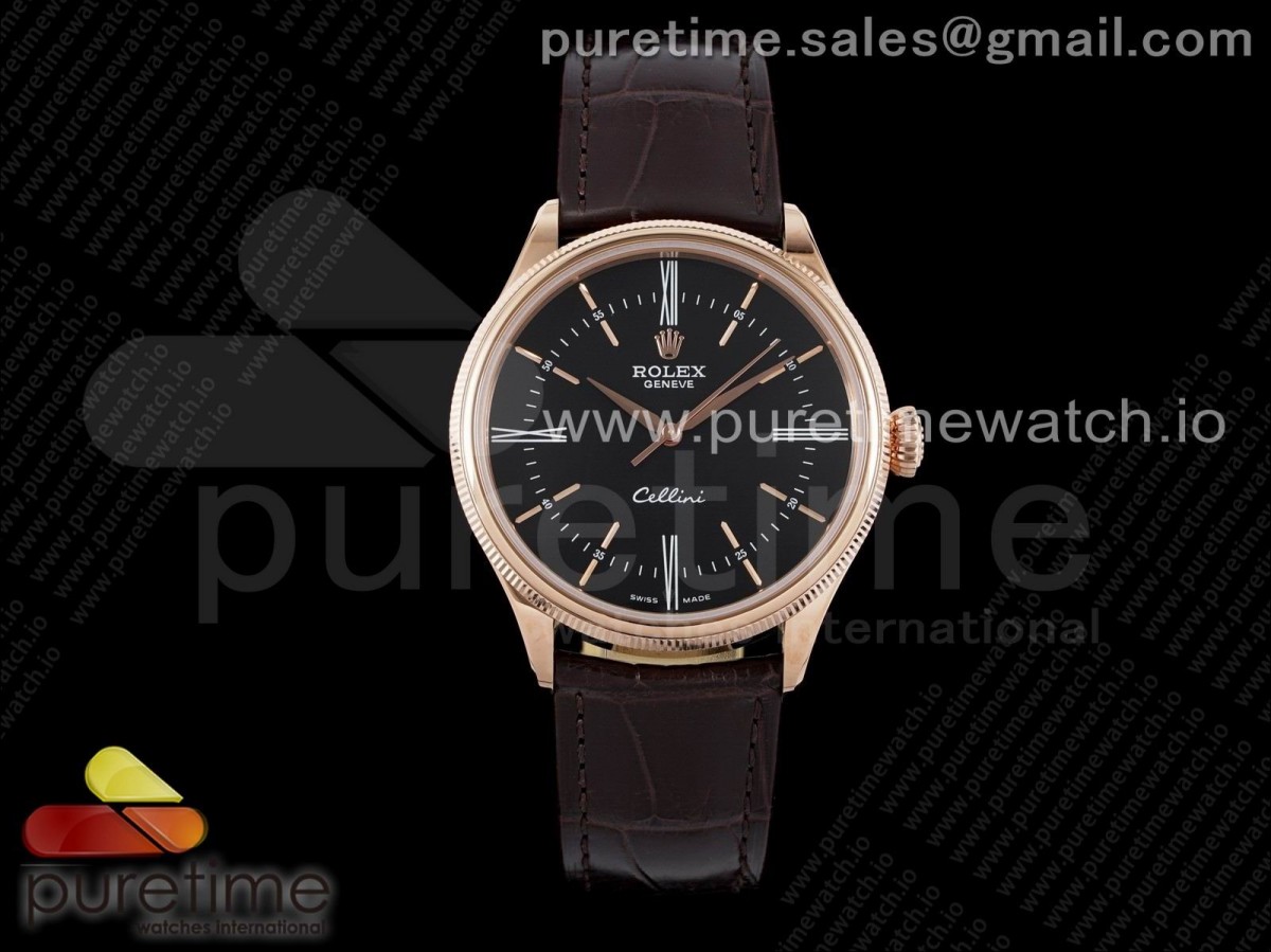 KZF 롤렉스 셀리니 로즈골드 블랙다이얼 로만인덱스 브라운가죽스트랩 Cellini RG KZF 1:1 Best Edition Black Dial on Brown Leather Strap SA3132