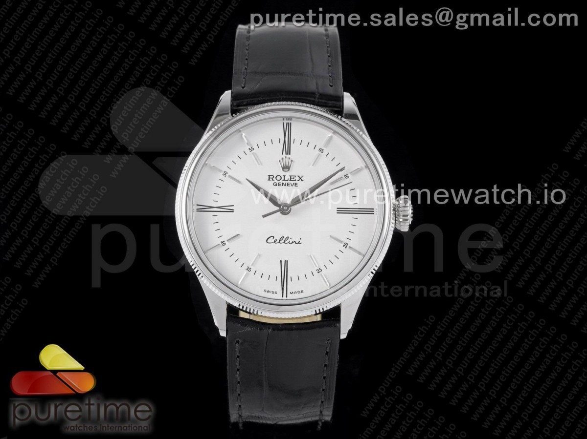 KZF 롤렉스 셀리니 화이트다이얼 로만인덱스 블랙가죽스트랩 Cellini SS KZF 1:1 Best Edition White Dial Roman Markers on Black Leather Strap