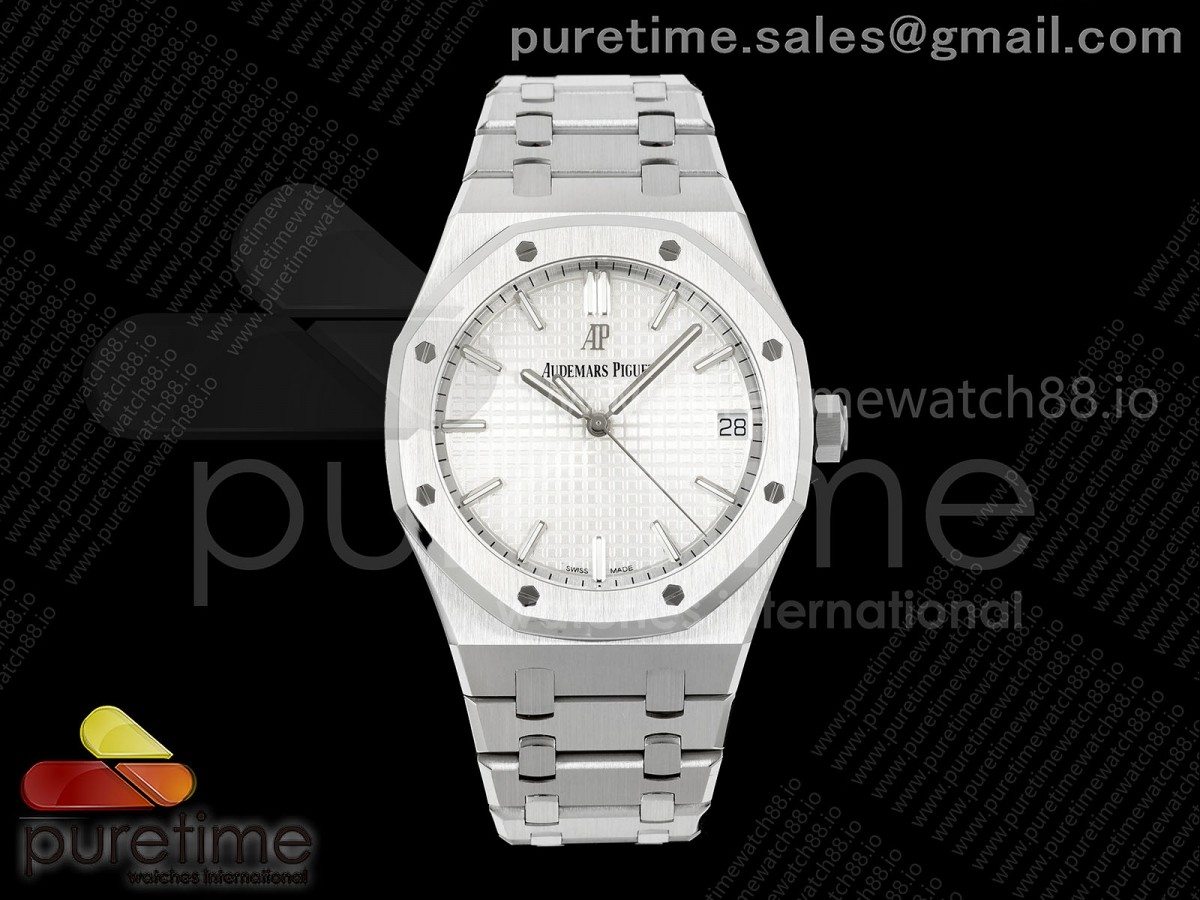 ZF V4 오데마피게 로얄오크 15500 화이트다이얼 스틸브레이슬릿 프리스프렁 Royal Oak 41mm 15500 SS ZF 1:1 Best Edition White Textured Dial on SS Bracelet SA4302 Super Clone V4 (Free Sprung)