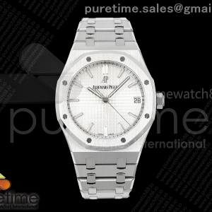 ZF V4 오데마피게 로얄오크 15500 화이트다이얼 스틸브레이슬릿 프리스프렁 Royal Oak 41mm 15500 SS ZF 1:1 Best Edition White Textured Dial on SS Bracelet SA4302 Super Clone V4 (Free Sprung)