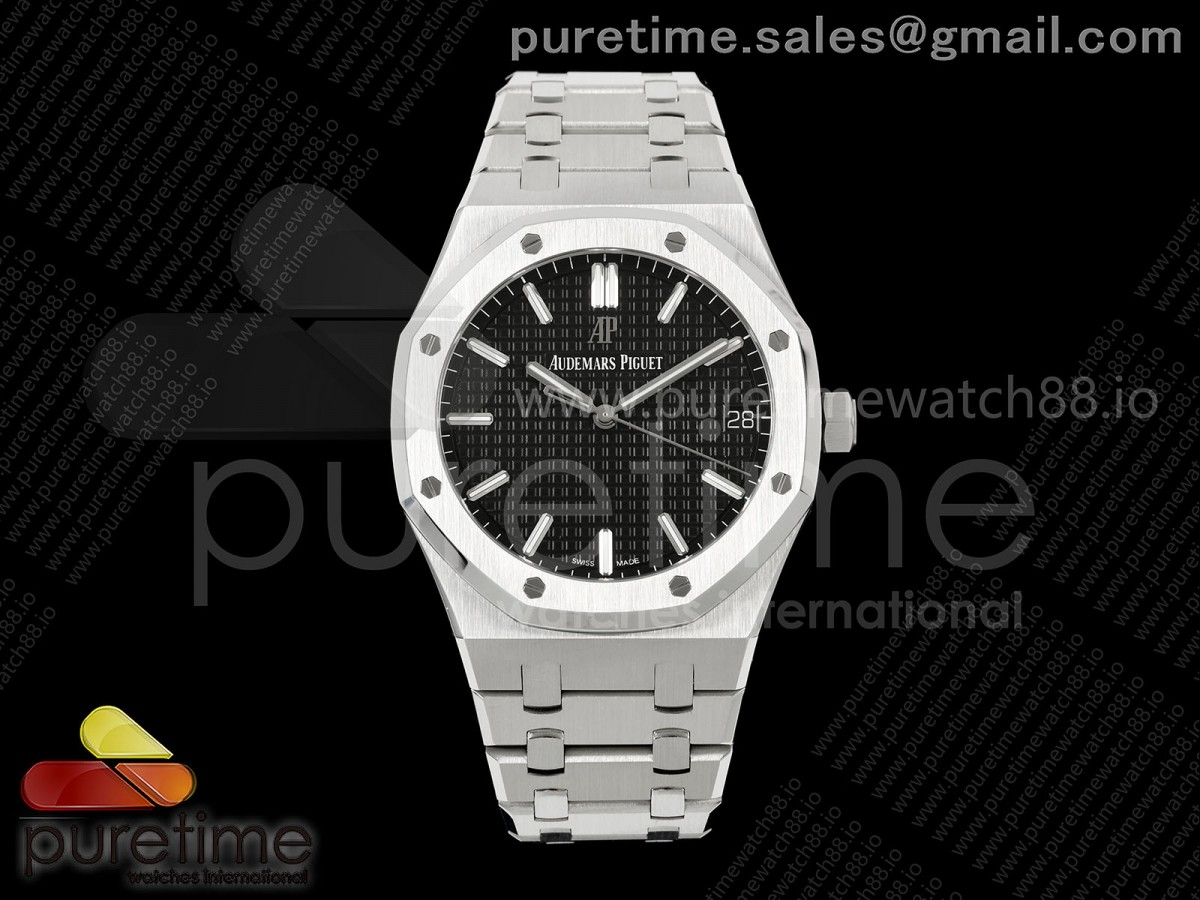 ZF V4 오데마피게 로얄오크 15500 블랙다이얼 스틸브레이슬릿 프리스프렁 Royal Oak 41mm 15500 SS ZF 1:1 Best Edition Black Textured Dial on SS Bracelet SA4302 Super Clone V4 (Free Sprung)