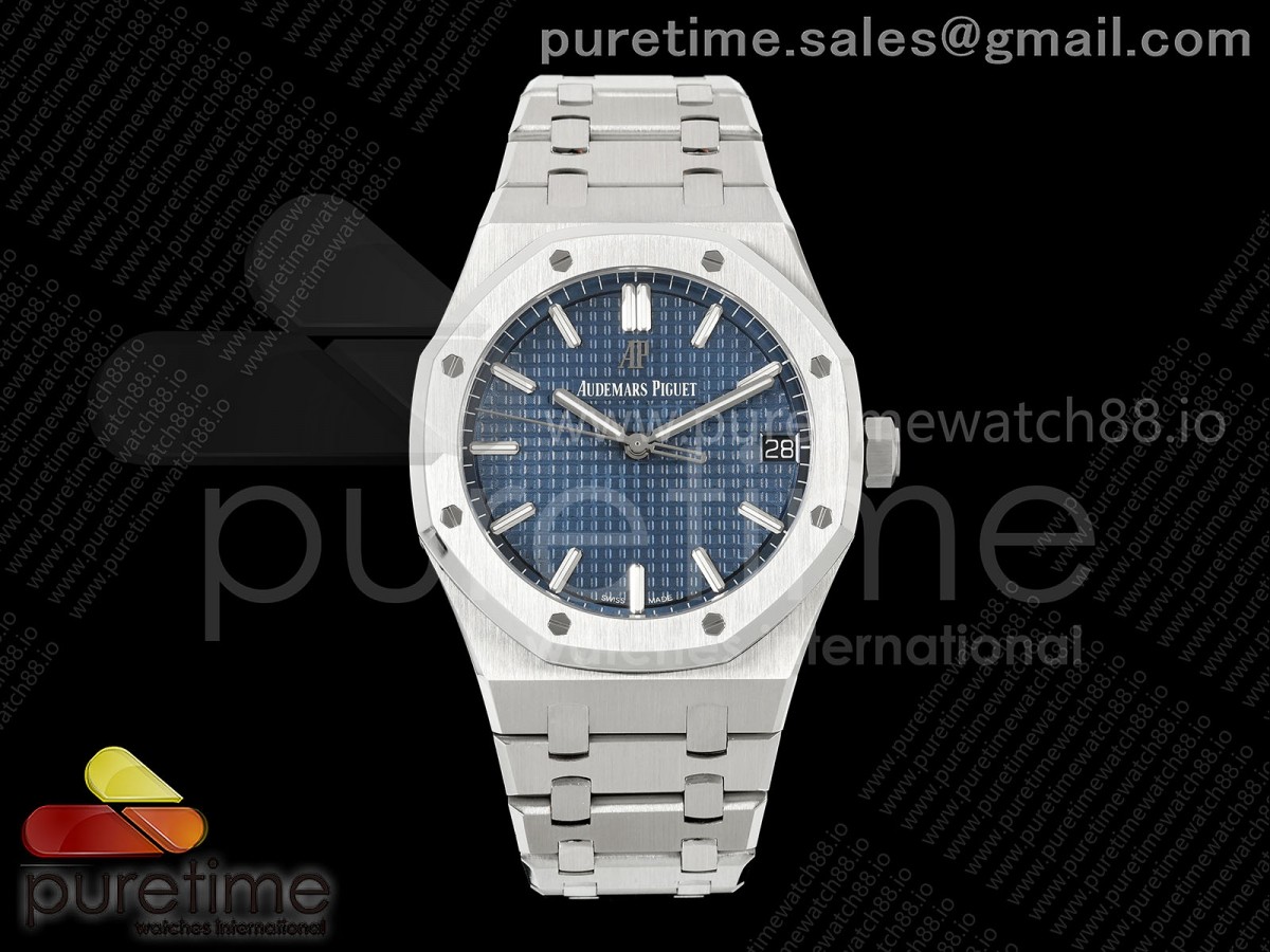 ZF V4 오데마피게 로얄오크 15500 블루다이얼 스틸브레이슬릿 프리스프렁 Royal Oak 41mm 15500 SS ZF 1:1 Best Edition Blue Textured Dial on SS Bracelet SA4302 Super Clone V4 (Free Sprung)