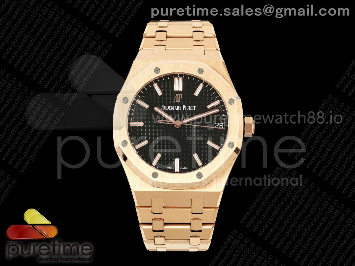 ZF V3 오데마피게 로얄오크 15500 로즈골드 블랙다이얼 스틸브레이슬릿 퀵체인지 Royal Oak 41mm 15500 RG ZF 1:1 Best Edition Black Textured Dial on RG Bracelet SA4302 Super Clone V3