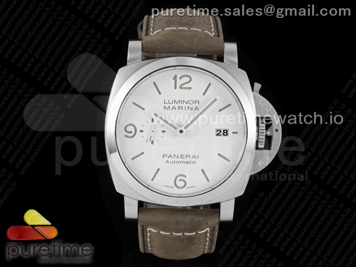 (NEW) VSF 파네라이 44미리 PAM1314 화이트다이얼 그레이가죽스트랩 PAM1314 VSF 1:1 Best Edition White Dial on Gray Asso Strap P.9010 Clone