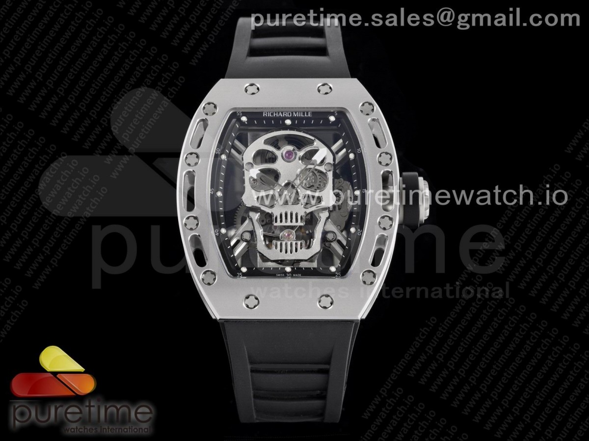 JBF 리차드밀 RM052 티타늄 뚜르비옹 스켈레톤 스컬다이얼 블랙러버스트랩 RM052 Skull Titanium Real Tourbillon JBF 1:1 Best Edition Skull Dial on Black Rubber Strap