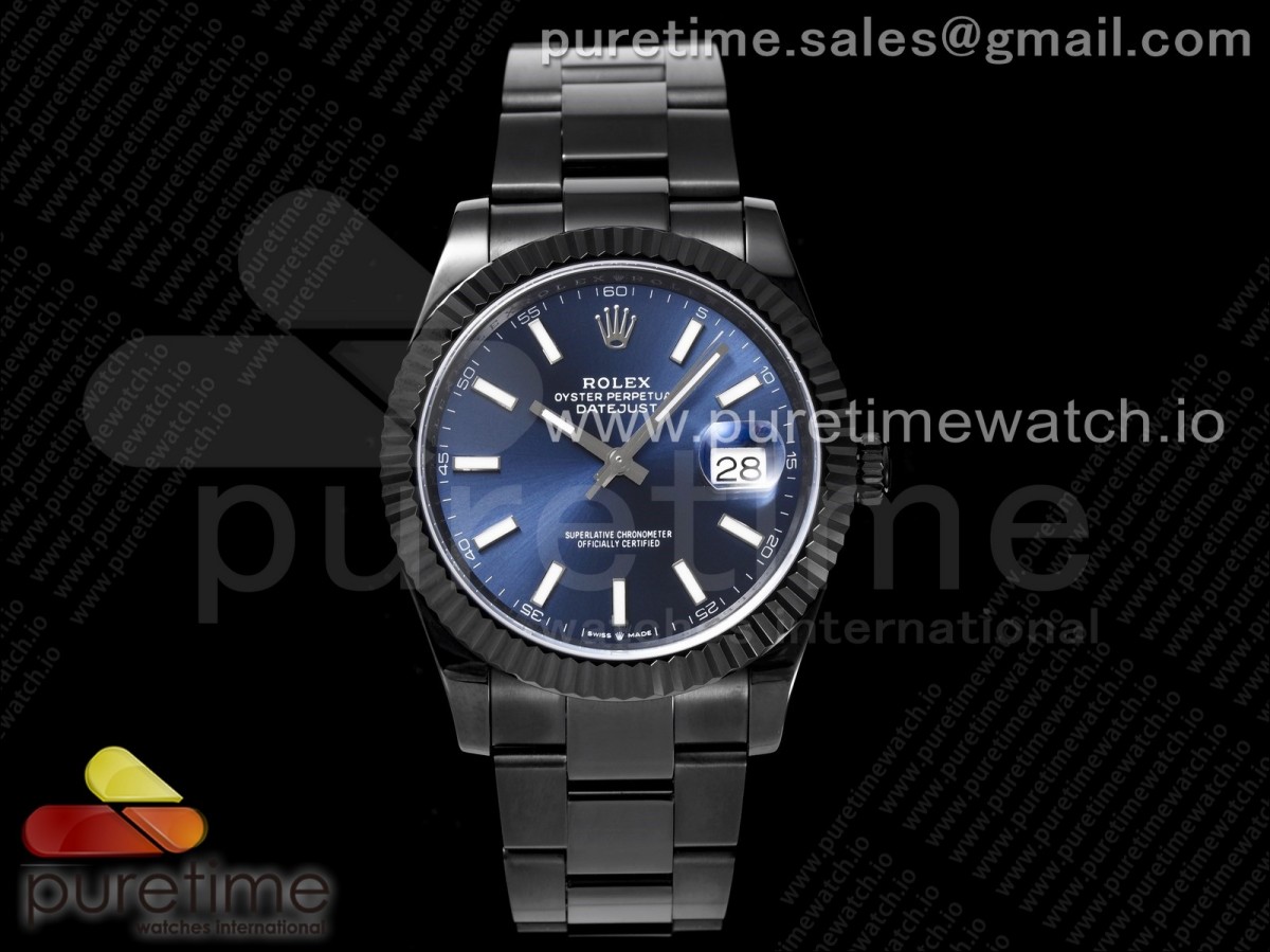 VRF 롤렉스 데이저스트41 올블랙 PVD 블루다이얼 스틸브레이슬릿 DateJust 41 All Black PVD VRF Best Edition Blue Dial Stick Markers on PVD Oyster Bracelet A3235