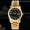 GMF 롤렉스 데이데이트36 옐로우골드 블랙다이얼 다이아인덱스 스틸브레이슬릿 Day Date 36 YG 904L Steel Fluted Bezel GMF 1:1 Best Edition Black Diamonds Dial on YG Bracelet A2836