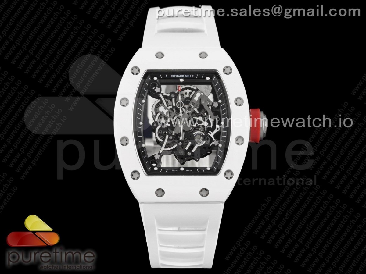 KVF V3 리차드밀 RM055 화이트세라믹 블랙스켈레톤다이얼 화이트러버스트랩 RM055 White Ceramic KVF Best Edition Skeleton Dial Black on White Rubber Strap MIYOTA8215 V3