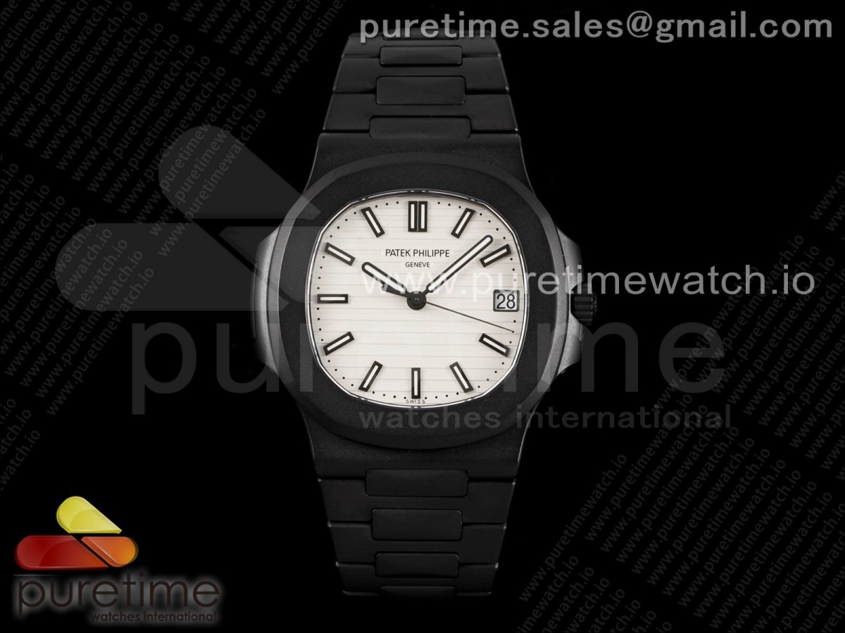 PPF V4 파텍필립 노틸러스 5722 PVD블랙 화이트다이얼 스틸브레이슬릿 Nautilus 5711 PVD All Black PPF 1:1 Best Edition White Textured Dial on PVD Bracelet 324CS (Free box) V4