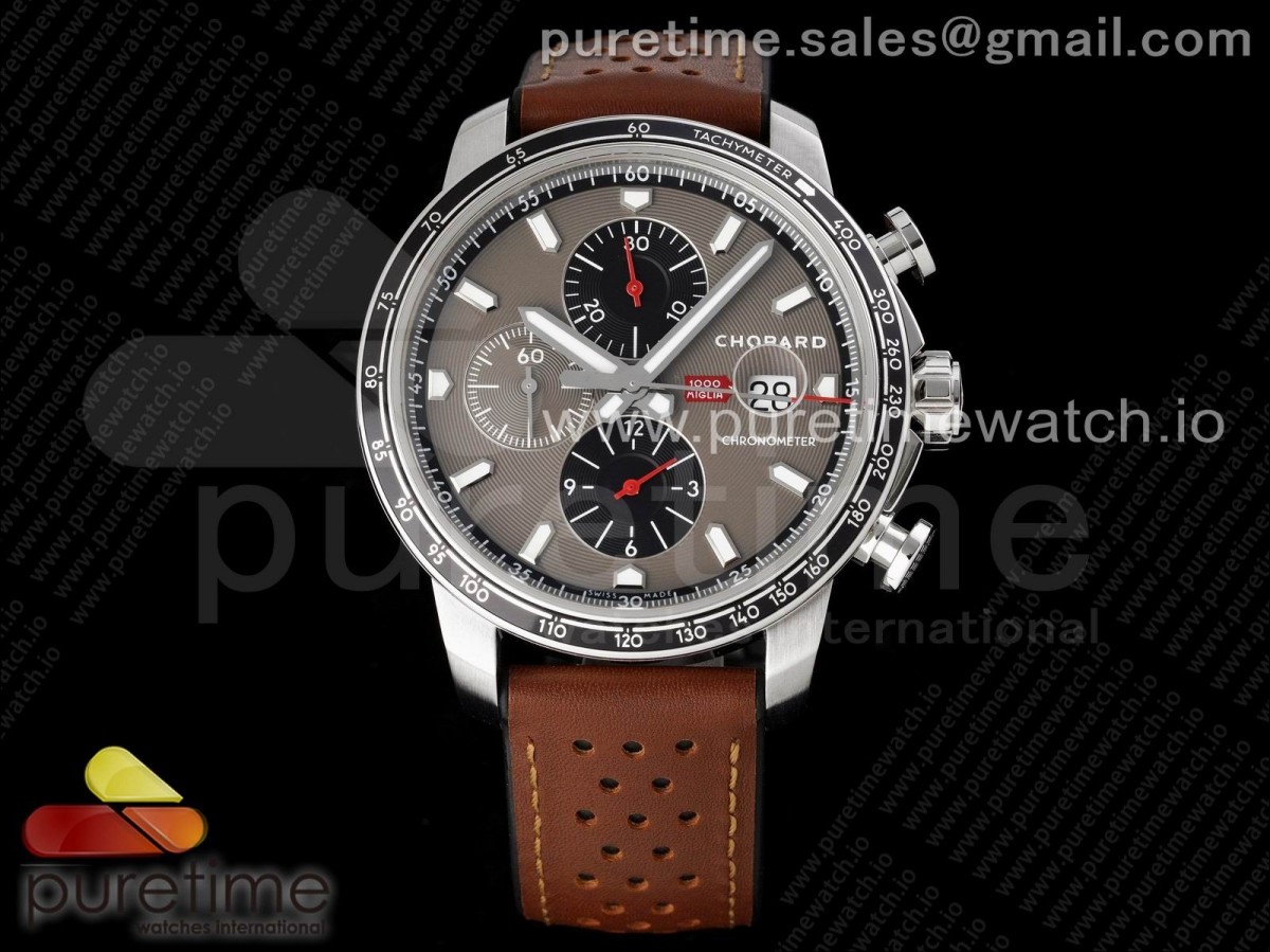 V7F 쇼파드 밀레 밀리아 그레이다이얼 브라운가죽스트랩 Mille Miglia 168571 SS V7F 1:1 Best Edition Gray Dial on Brown Gummy Strap A7750