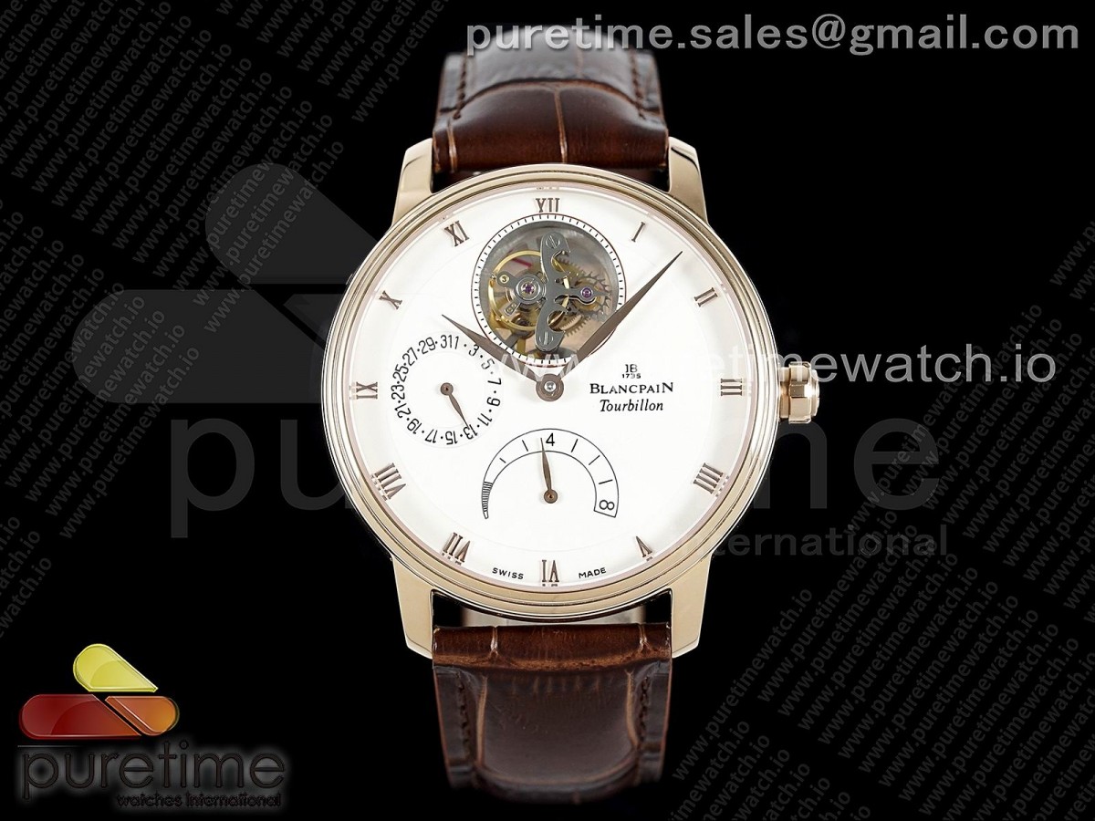 JBF V2 블랑팡 빌예레 뚜르비옹 로즈골드 화이트다이얼 브라운가죽스트랩 Villeret Tourbillon RG Real PR JBF Best Edition White Dial on Brown Leather Strap V2