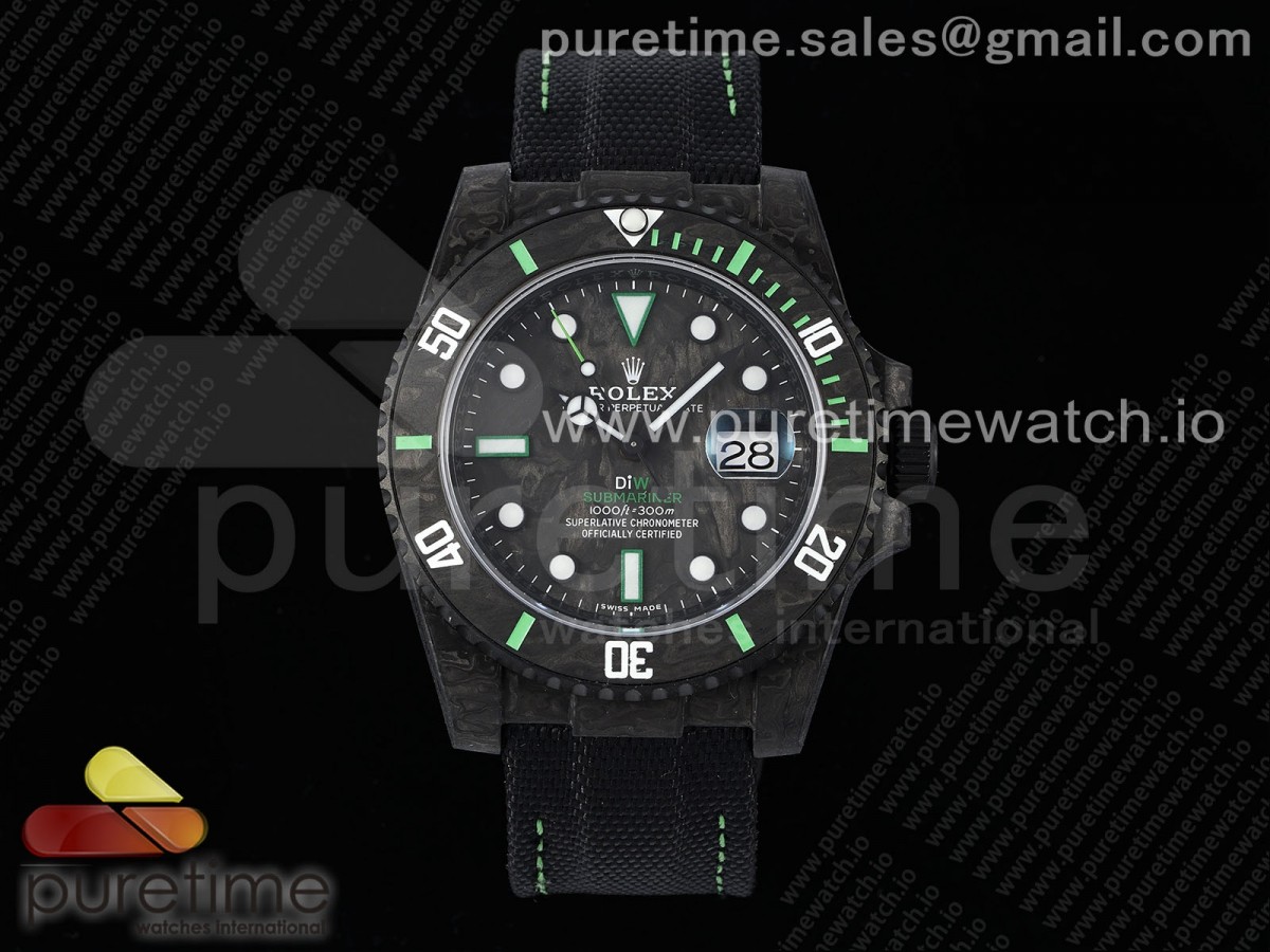 (NEW) VSF 롤렉스 서브마리너 DIW카본 블랙/그린다이얼 블랙나일론스트랩 Submariner DIW Carbon VSF 1:1 Best Edition Black/Green Dial on Black Nylon Strap VS3135