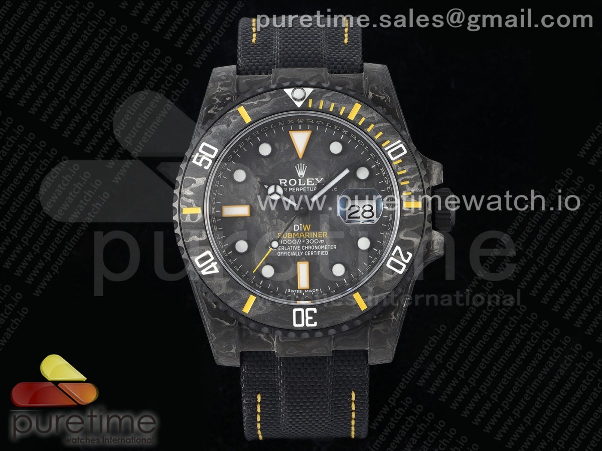 (NEW) VSF 롤렉스 서브마리너 DIW카본 블랙/옐로우다이얼 블랙나일론스트랩  Submariner DIW Carbon VSF 1:1 Best Edition Black/Yellow Dial on Black Nylon Strap VS3135