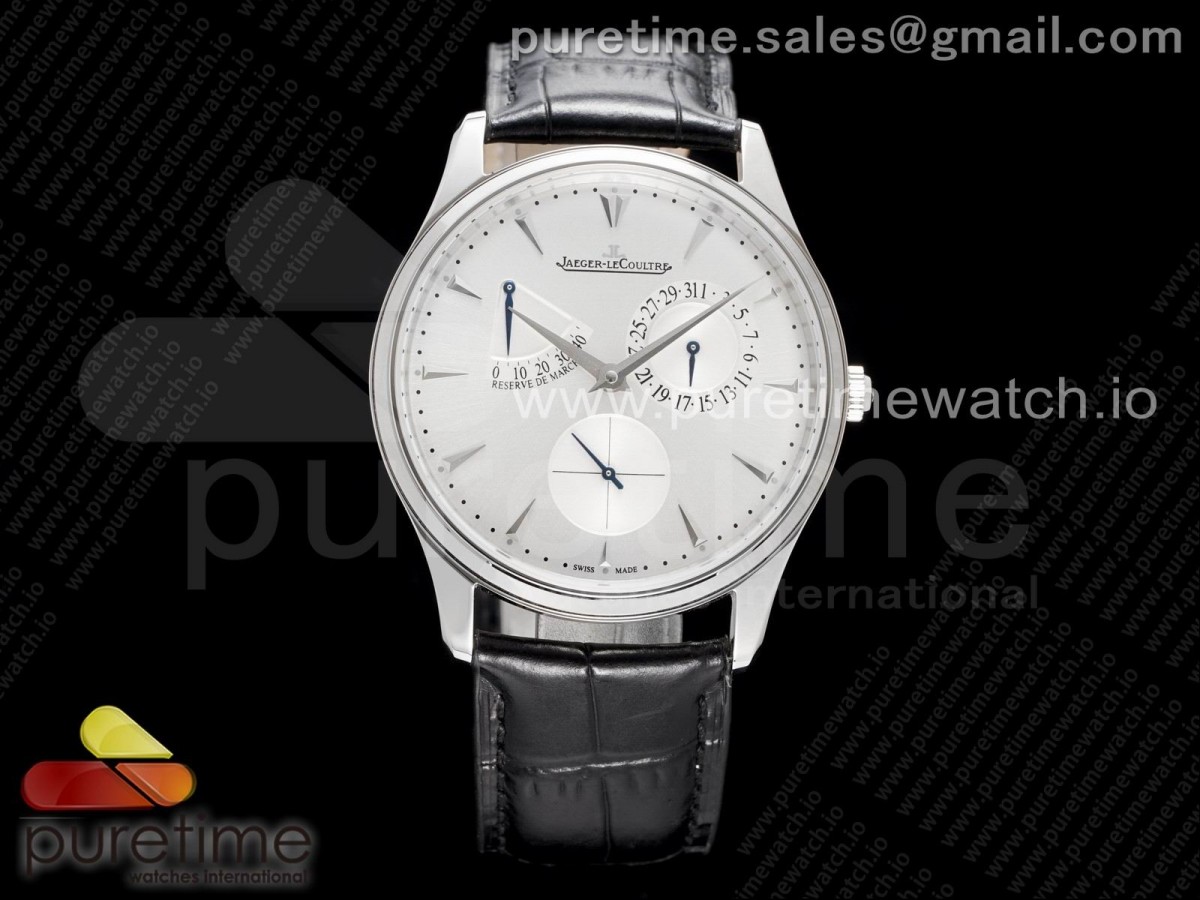 ZF V3 예거 마스터 울트라씬 마르쉐 화이트다이얼 블랙가죽스트랩 Master Ultra Thin Réserve de Marche SS ZF 1:1 Best Edition White Dial on Black Leather Strap SA938 V3