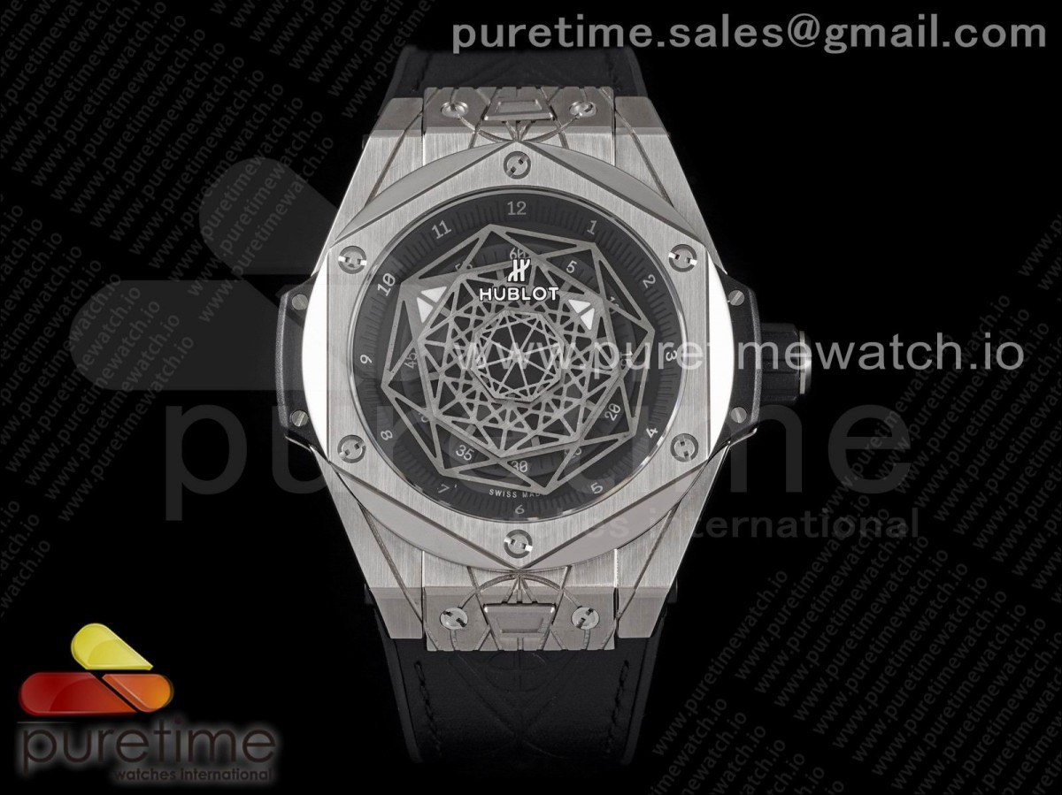 HBF 위블로 유니코 생블루 티타늄 스켈레톤다이얼 블랙거미스트랩 Big Bang Unico Sang Bleu Titanium HBF Skeleton Dial on Black Gummy Strap HUB1213