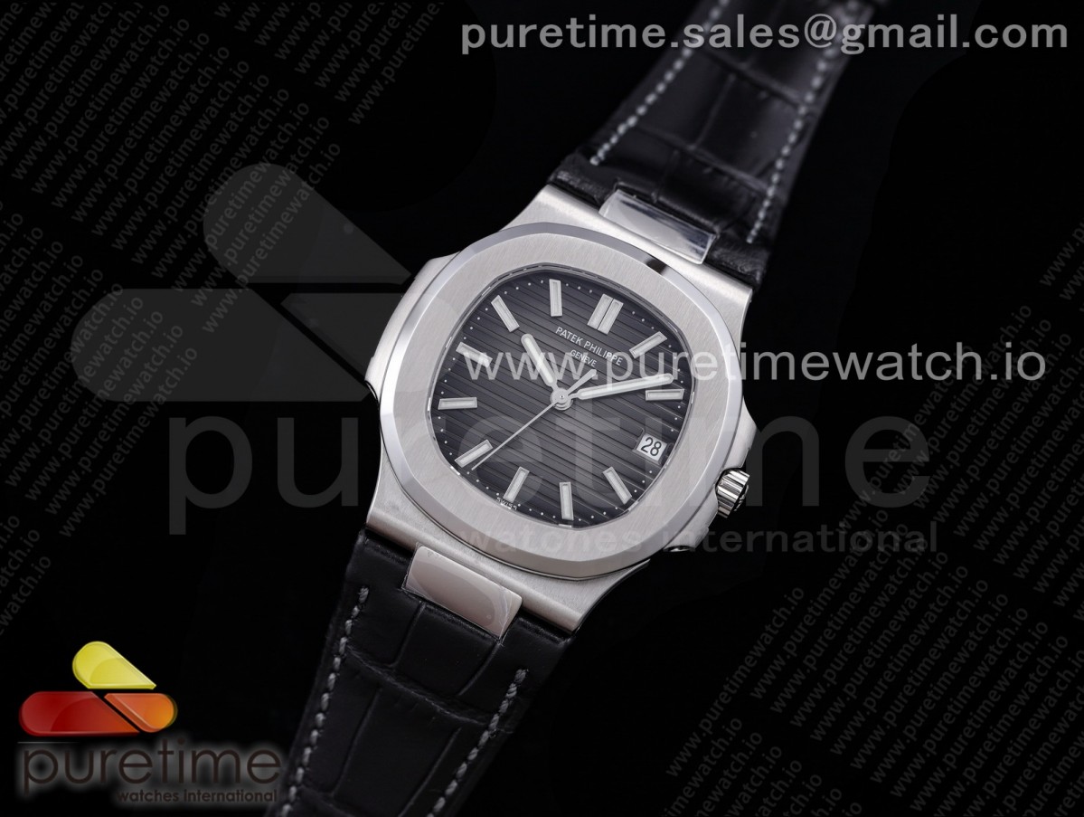 GRF 파텍필립 노틸러스 5711 블랙다이얼 블랙가죽스트랩 Nautilus 5711 SS GRF 1:1 Best Edition Black Textured Dial on Black Leather Strap 324CS