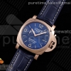 (NEW) VSF 파네라이 루미노르 마리나루가 로즈골드 44미리 블루다이얼 블죽스트랩 PAM1112 V GMT RG VSF 1:1 Best Edition Blue Dial on Blue Leather Strap P.9010 Super Clone