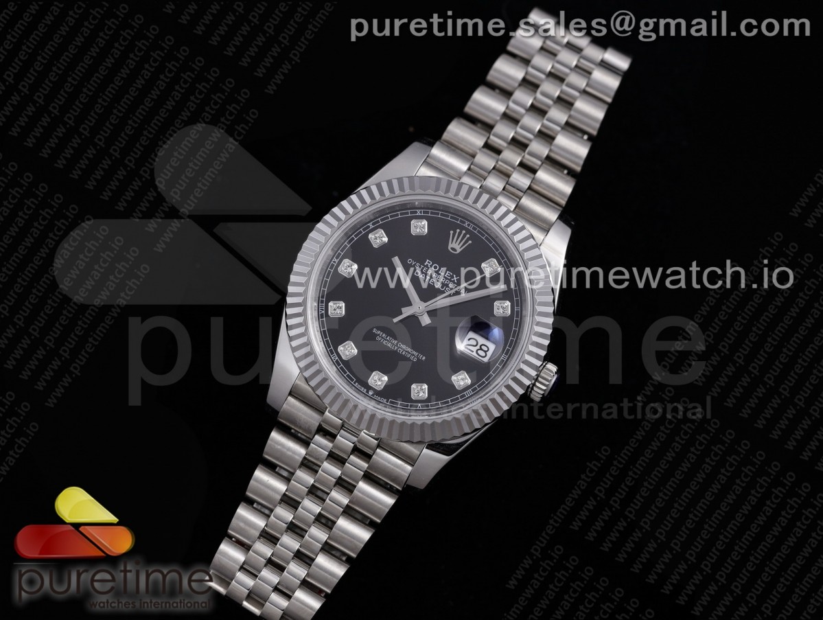 VRF 롤렉스 데이저스트41 블랙텐포인트다이얼 스틸브레이슬릿 DateJust 41 126334 VRF 1:1 Best Edition 904L Steel Black Dial Diamonds Markers on SS Jubilee Bracelet A3235