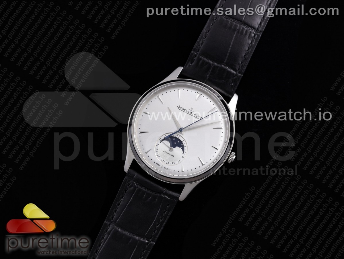 AZF 예거 마스터 울트라씬문 화이트다이얼 블랙가죽스트랩 Master Ultra Thin Moon SS AZF 1:1 Best Edition White Dial on Black Leather Strap A925