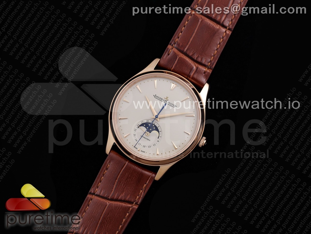 AZF 예거 마스터 울트라씬문 로즈골드 화이트다이얼 브라운가죽스트랩 Master Ultra Thin Moon RG AZF 1:1 Best Edition White Dial on Brown Leather Strap A925