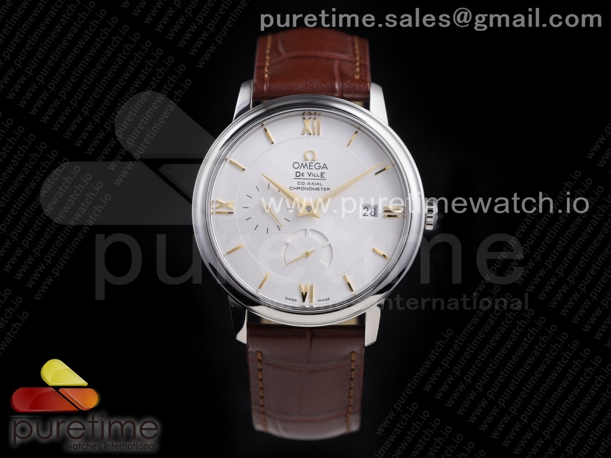 ZF 오메가 드빌 프레스티지 화이트다이얼 골드인덱스 브라운가죽스트랩 De Ville Prestige Real PR SS ZF 1:1 Best Edition White Dial YG Markers on Brown Leather Strap MIYOTA 9015