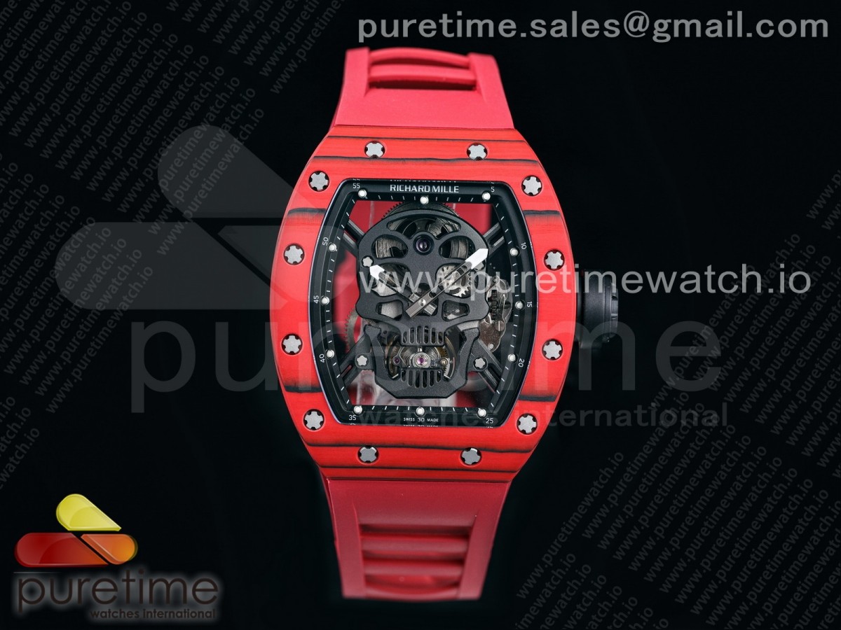 JBF 리차드밀 RM052-01 레드베젤 블랙스켈레톤스컬다이얼 레드러버스트랩 RM052-01 Tourbillon PVD Red Bezel JBF Best Edition Skeleton Dial on Red Rubber Strap