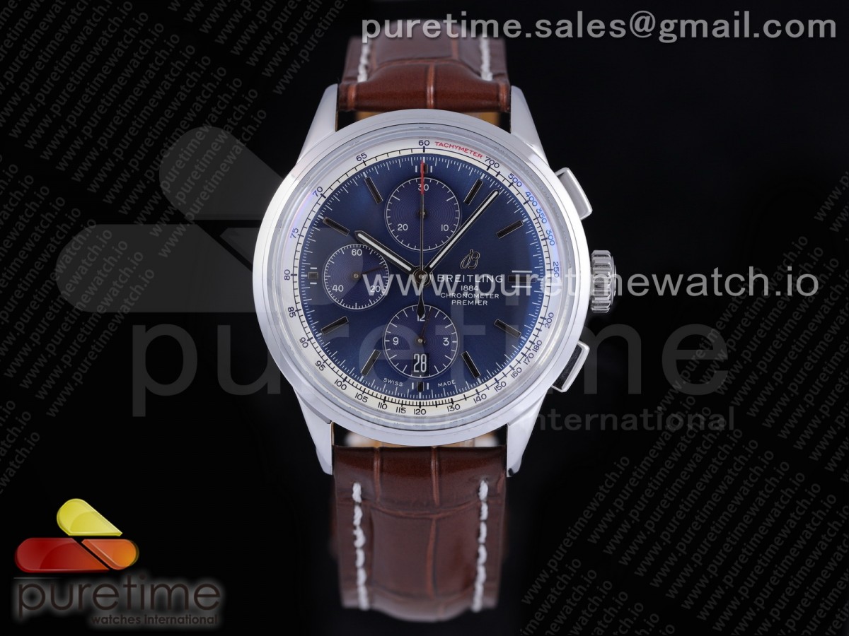 OXF 브라이틀링 프리미어 크로노 블루다이얼 브라운가죽스트랩 Premier Chronograph 42 OXF 1:1 Best Edition Blue Dial on Brown Leather Strap A7750