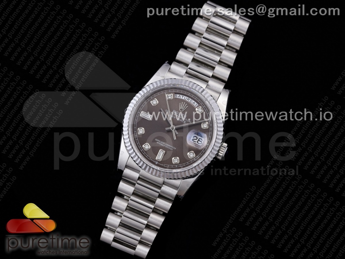 GMF 롤렉스 데이데이트36 그레이다이얼 다이아인덱스 스틸브레이슬릿 Day Date 36 128239 GMF 1:1 Best Edition 904L Steel Gray Dial Diamonds Markers on Bracelet A2836