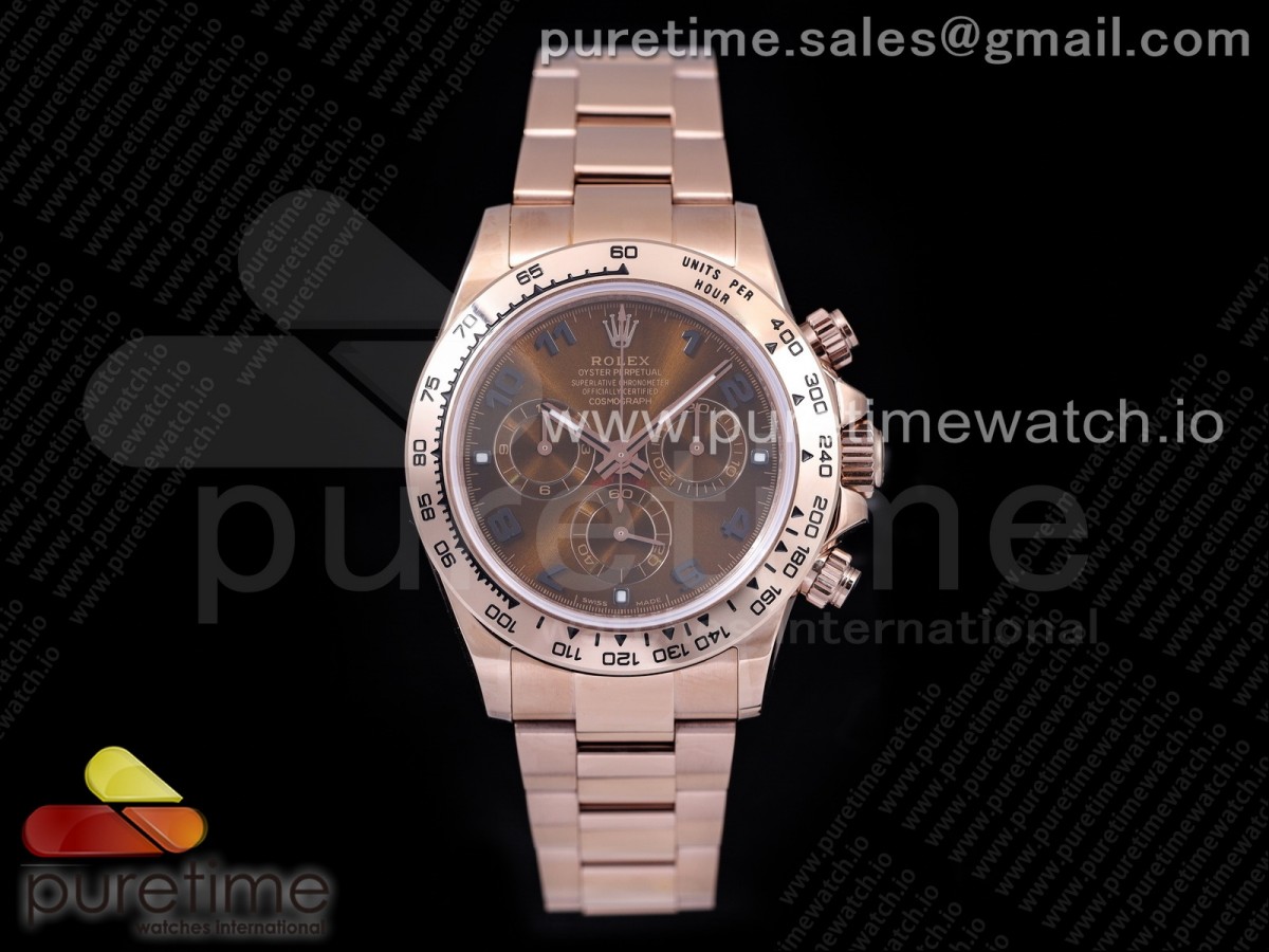 TWF 롤렉스 데이토나 로즈골드 브라운로만다이얼 스틸브레이슬릿 Daytona RG TWF RG Bezle Brown Dial Black Roman Markers on RG Brcelet A4130