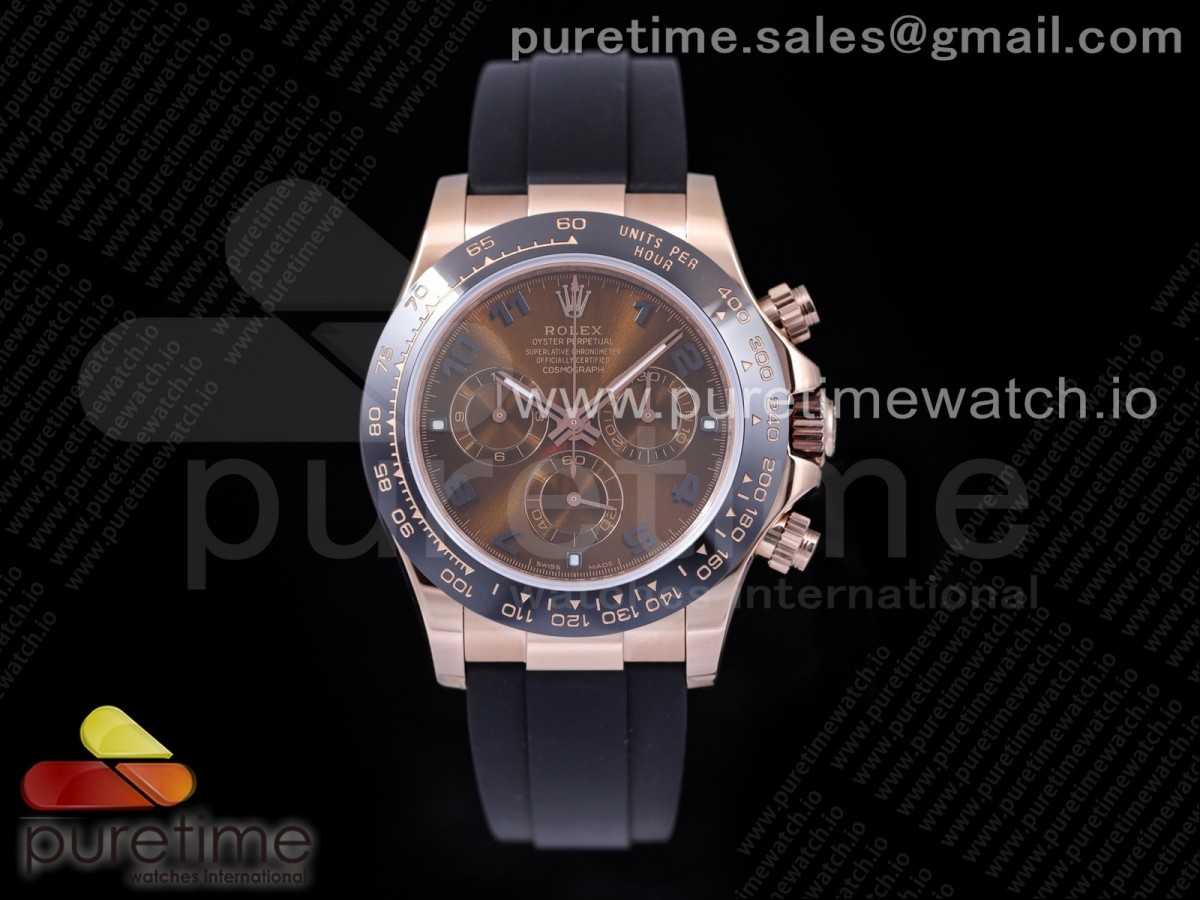 TWF 롤렉스 데이토나 로즈골드 브라운로만다이얼 세리토나 블랙러버스트랩 Daytona RG TWF Black Ceramic Bezle Brown Dial Black Roman Markers on Black Rubber Strap A4130