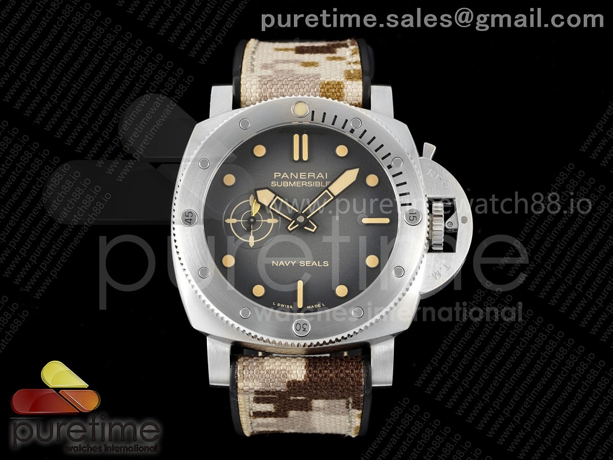 (NEW) VSF 파네라이 섭머저블 PAM1518 44미리 그레이옴브레다이얼 카모패브릭스트랩 PAM1518 Submersible 44mm VSF 1:1 Best Edition Gray Ombre Dial on Camouflage Strap P900