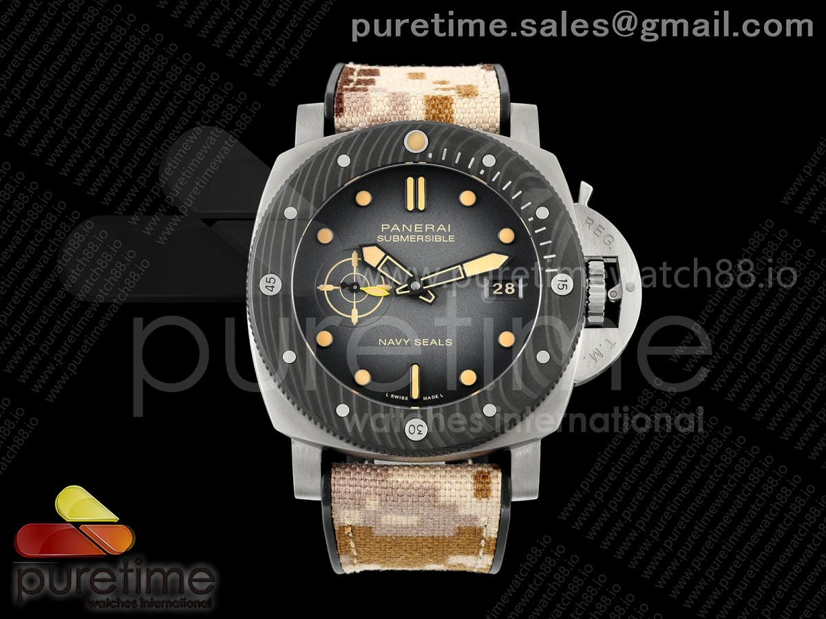 (NEW) VSF 파네라이 섭머저블 PAM1669 44미리 그레이옴브레다이얼 카모패브릭스트랩  PAM1669 Submersible 44mm VSF 1:1 Best Edition Gray Ombre Dial on Camouflage Strap P900