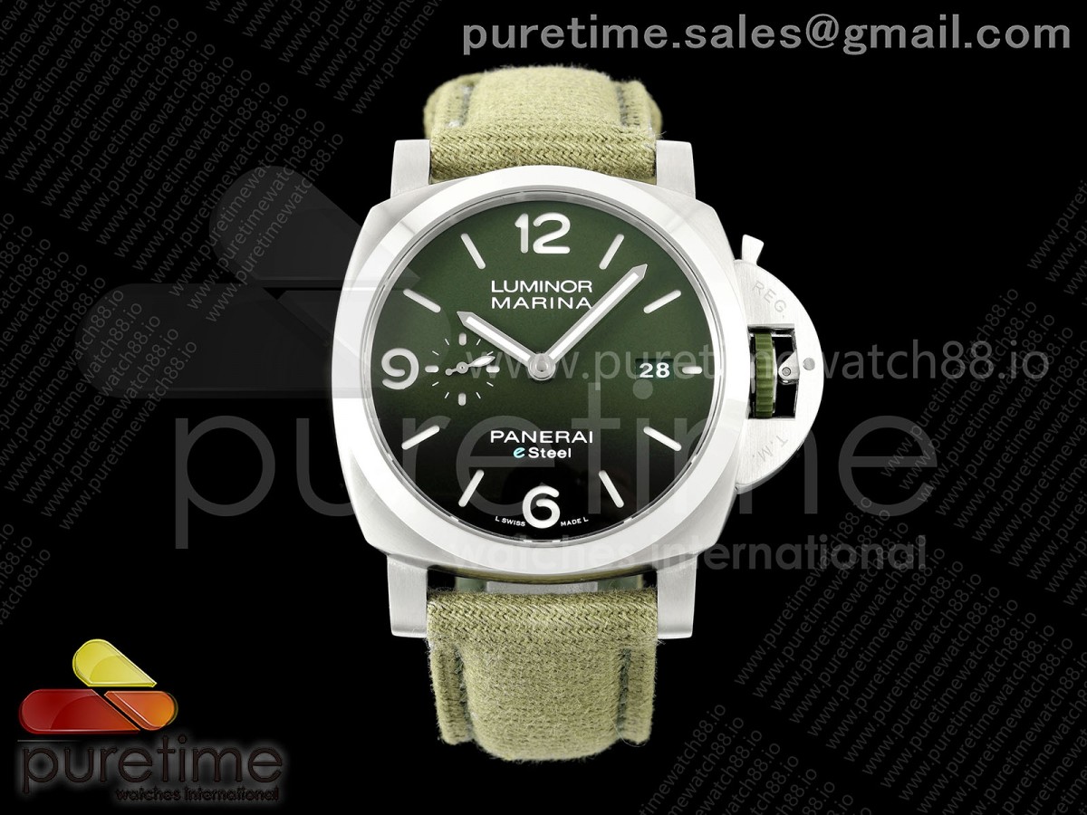 (NEW) VSF 파네라이 루미노르 마리나 PAM1356 e스틸 44미리 그린다이얼 그린패브릭스트랩  PAM1356 Luminor Marina eSteel VSF 1:1 Best Edition on Green Nylon Strap P.9010