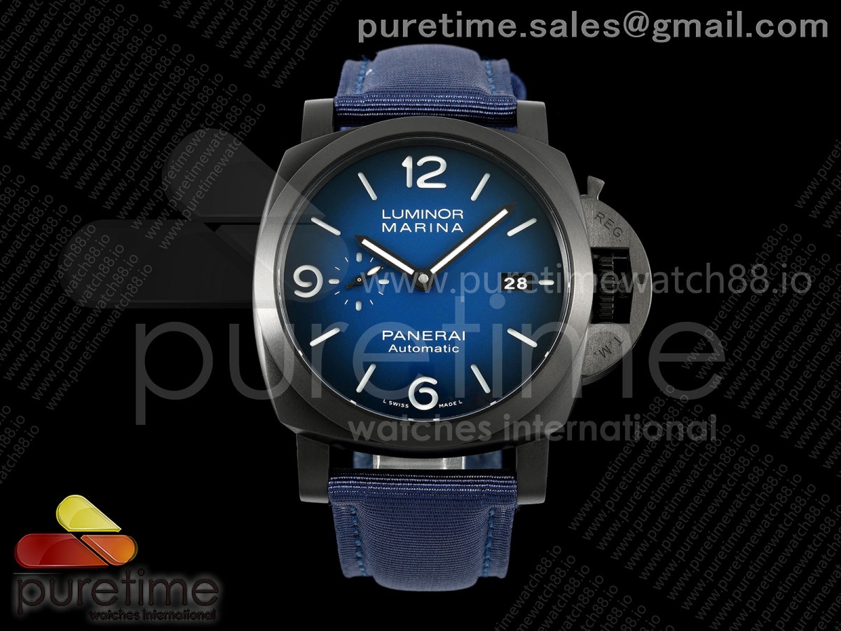 (NEW) VSF 파네라이 루미노르 마리나 PAM2319 DLC블랙 44미리 블루다이얼 블루패브릭스트랩 PAM2319 Luminor Marina DLC VSF 1:1 Best Edition on Blue Nylon Strap P.9010