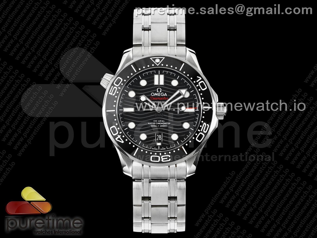 HRF 오메가 씨마스터 다이버300 블랙다이얼 스틸브레이슬릿 Seamaster Diver 300M HRF 1:1 Best Edition Black Ceramic Black Dial on SS Bracelet A8800