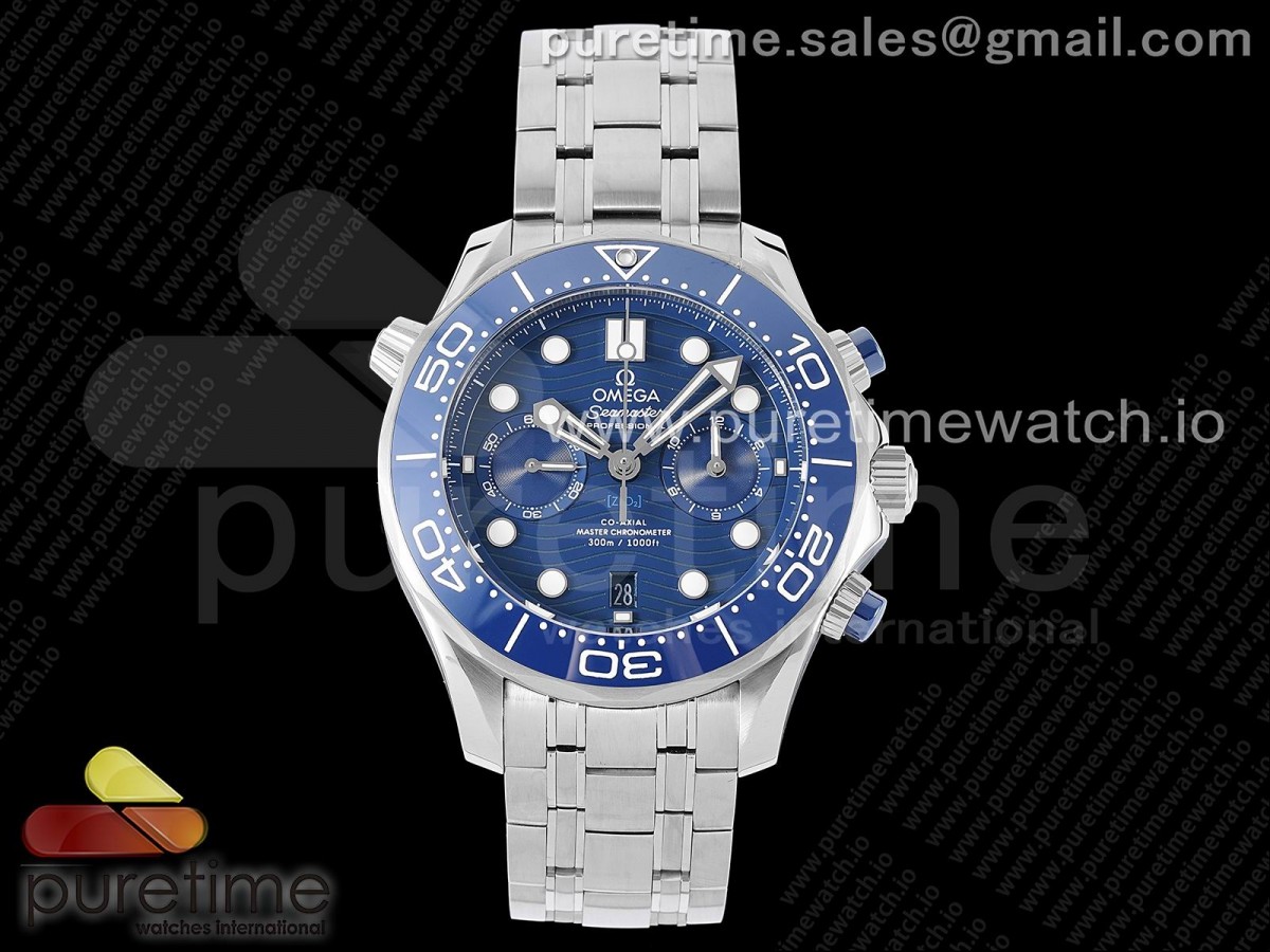 OMF 오메가 씨마스터 다이버300 크로노그래프 블루다이얼 스틸브레이슬릿 Seamaster 300M Chrono SS OMF 1:1 Best Edition Blue Dial on SS Bracelet A9900