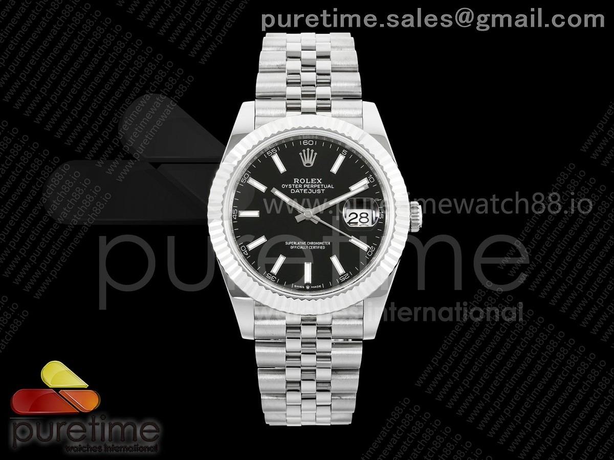 QF 롤렉스 데이저스트41 블랙다이얼 스틸브레이슬릿 149g DateJust 41 126334 QF 1:1 Best Edition 904L Steel Black Stick Dial on Jubilee Bracelet QF3235 (149g)