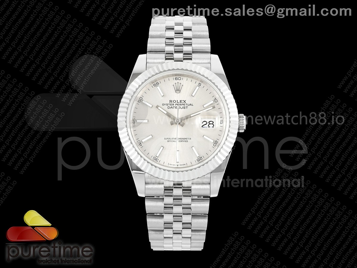 QF 롤렉스 데이저스트41 실버다이얼 스틸브레이슬릿 149g DateJust 41 126334 QF 1:1 Best Edition 904L Steel Silver Stick Dial on Jubilee Bracelet QF3235 (149g)
