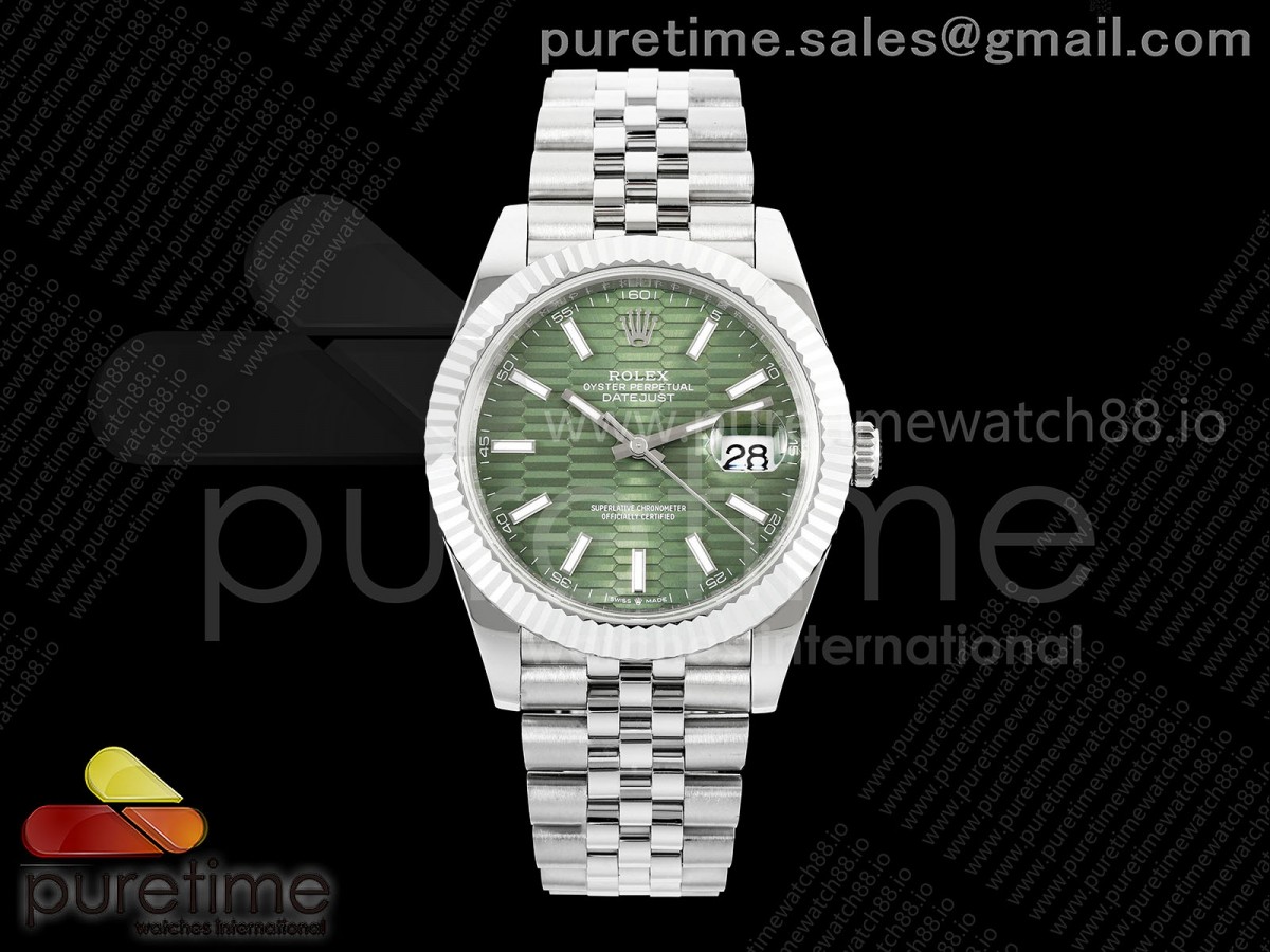 QF 롤렉스 데이저스트41 그린텍스쳐다이얼 스틸브레이슬릿 149g DateJust 41 126334 QF 1:1 Best Edition 904L Steel Green Texuted Stick Dial on Jubilee Bracelet QF3235 (149g)