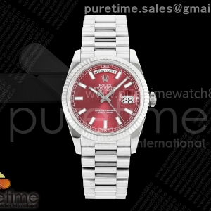 QF V3 롤렉스 데이데이트36 레드다이얼 스틸브레이슬릿 Day Date 36 SS QF 1:1 Best Edition 904L Steel Red Stick Dial on President Bracelet VR3255 V3