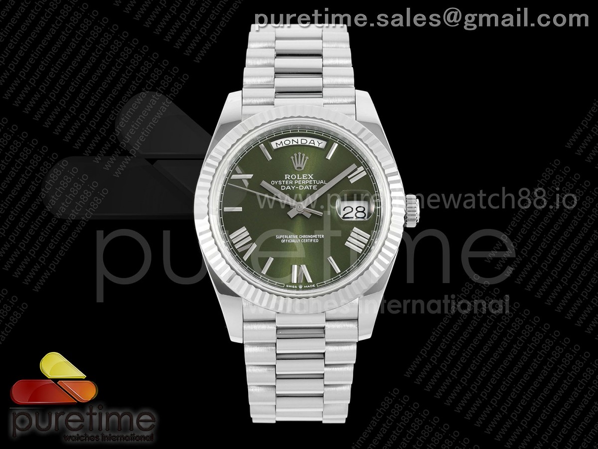 QF V6 롤렉스 데이데이트40 텅스텐(Cu-W) 그린로만다이얼 스틸브레이슬릿 199g DayDate 40 SS QF 1:1 Best Edition Green Roman Dial on President Bracelet A2836 V6 (Gain Weight)