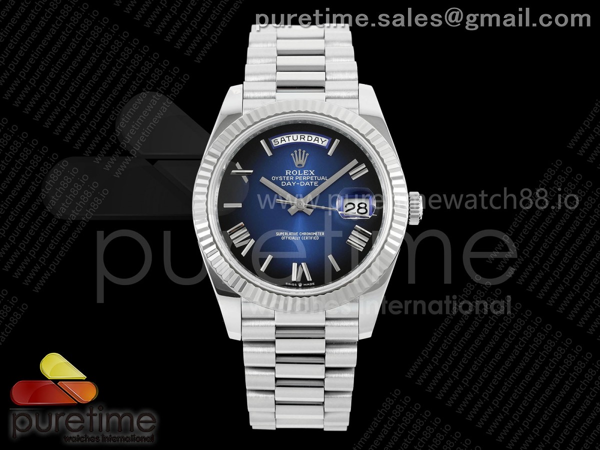 QF V6 롤렉스 데이데이트40 텅스텐(Cu-W) 블루옴브레다이얼 스틸브레이슬릿 199g DayDate 40 SS QF 1:1 Best Edition Blue Ombre Dial on President Bracelet A2836 V6 (Gain Weight)