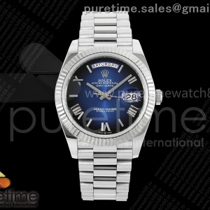 QF V6 롤렉스 데이데이트40 텅스텐(Cu-W) 블루옴브레다이얼 스틸브레이슬릿 199g DayDate 40 SS QF 1:1 Best Edition Blue Ombre Dial on President Bracelet A2836 V6 (Gain Weight)
